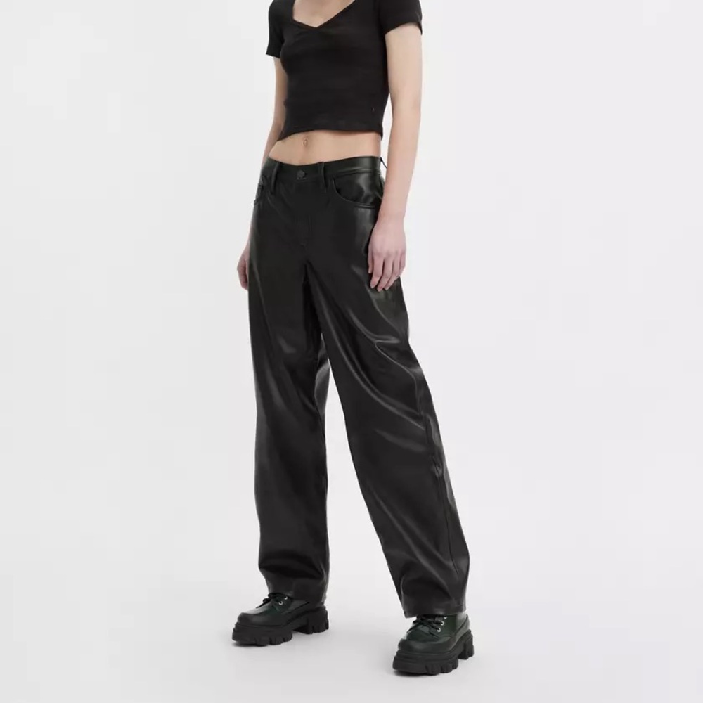 Levi’s Premium Faux Leather Baggy Dad Black Pants size 33 4414-0000